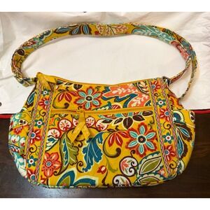Vera Bradley Shoulder Bag Yellow Floral Pattern Quilted Zipper Top Purse